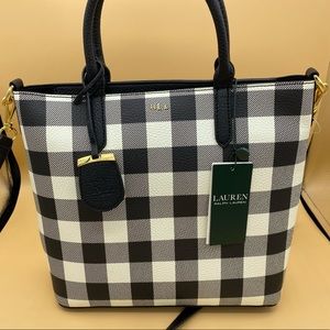 (NEW) Lauren Ralph Lauren Leather Gingham Crossbody Black and White
